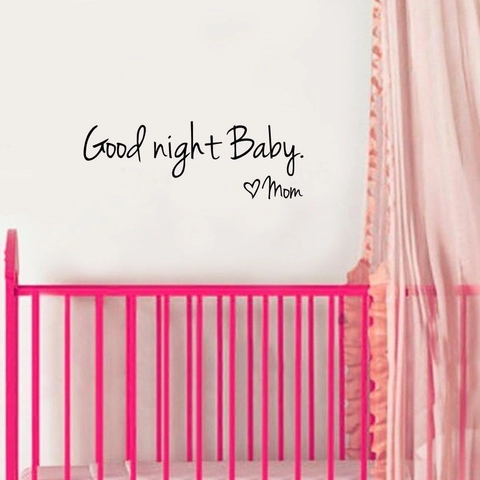 Good Night Baby Mom English Proverbs PVC Wall Sticker Waterproof Removable Heart Pattern Black Nursery Bedroom Decor