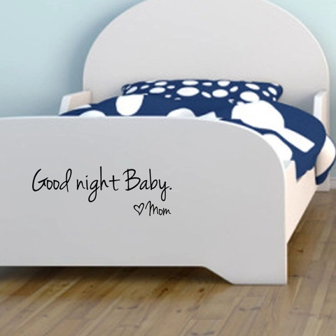 Good Night Baby Mom English Proverbs PVC Wall Sticker Waterproof Removable Heart Pattern Black Nursery Bedroom Decor