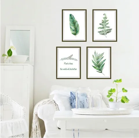 Nordic Style Green Plant Photo Frame Wall Stickers PVC Waterproof Botanical Leaf Mural Decals For Living Room Bedroom Office