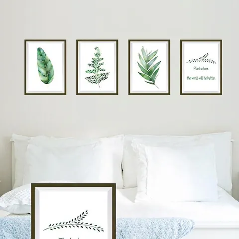 Nordic Style Green Plant Photo Frame Wall Stickers PVC Waterproof Botanical Leaf Mural Decals For Living Room Bedroom Office