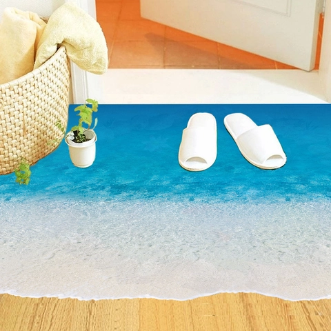 3D Strand Meereswelle Boden Wandtattoo PVC Wasserdicht Abnehmbar Aufkleber Für Schlafzimmer Badezimmer Wohnzimmer Haus Deko