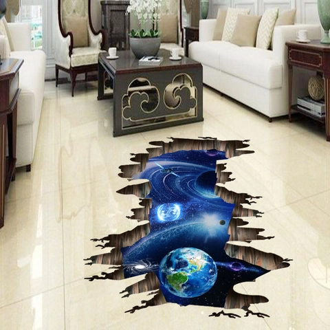 3D Galaxy Outer Space Broken Wall Floor Sticker Removable PVC Planet Earth Starry Sky Decor For Living Room Bedroom Office