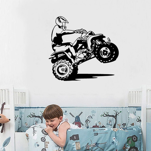 Sticker Mural Silhouette de VTT en PVC Noir Moderne Autocollant de Moto Tout-Terrain Imperméable et Amovible pour Salon Maison Sport