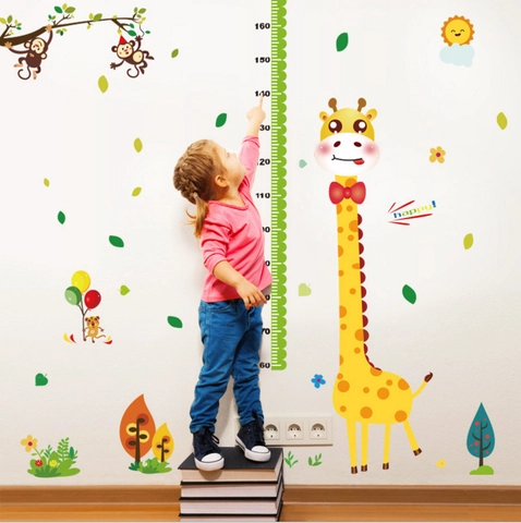 Cartoon Giraffe Kinder Wachstumstabelle Wandaufkleber Abnehmbare PVC Tier Höhenlineal Aufkleber Für Kinderzimmer Schlafzimmer Dekor