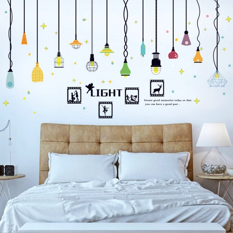 Modern Nordic Colorful Pendant Lamp Wall Sticker PVC Waterproof Removable Art Decal For Living Room Bedroom TV Background