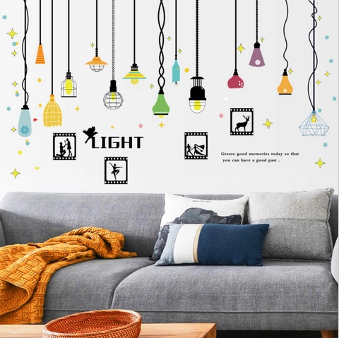 Modern Nordic Colorful Pendant Lamp Wall Sticker PVC Waterproof Removable Art Decal For Living Room Bedroom TV Background