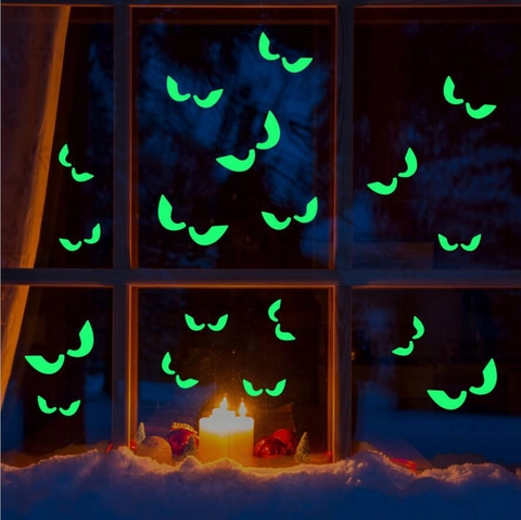 Halloween Leuchtende Wandaufkleber Leuchten Im Dunkeln PVC Fledermaus Augen Zombie Hände Fluoreszierende Fensterbilder Party Deko