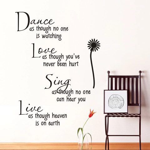 Inspirational Quotes PVC Wall Sticker Dance Love Sing Live DIY Vinyl Lettering Daisy Pattern Minimalist Home Decor Wall Decal