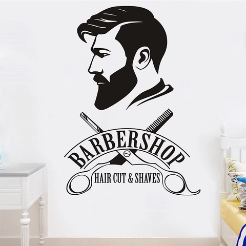 Adesivo da Parete Barbiere Decorazione Salone di Bellezza Vintage Decalcomania Silhouette Forbici Pettine PVC Removibile