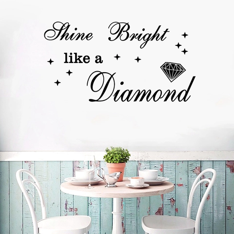 Shine Bright Like A Diamond Motivational Quote Wall Sticker Waterproof PVC DIY Art Decal For Living Room Bedroom Kids Room