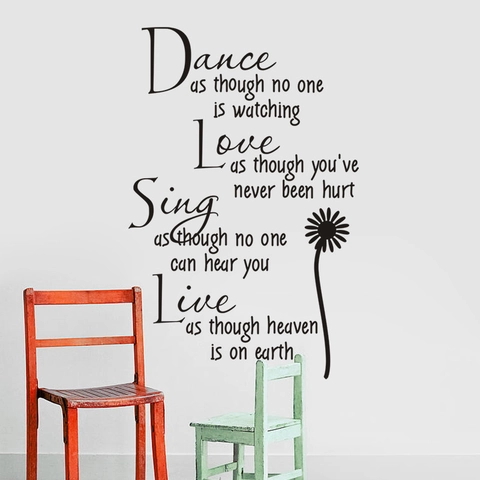Inspirational Quotes PVC Wall Sticker Dance Love Sing Live DIY Vinyl Lettering Daisy Pattern Minimalist Home Decor Wall Decal
