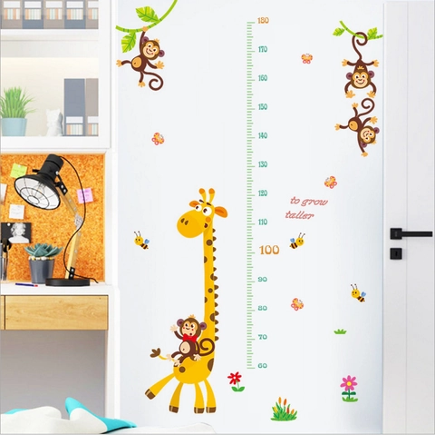 Cartoon Giraffe Affe Größenmessung Wandaufkleber Für Kinderzimmer PVC Wasserdicht Abnehmbar Wachstum Messlineal Heimdekor