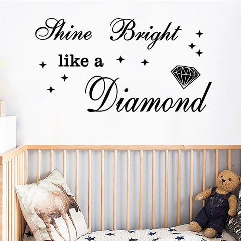 Shine Bright Like A Diamond Motivational Quote Wall Sticker Waterproof PVC DIY Art Decal For Living Room Bedroom Kids Room