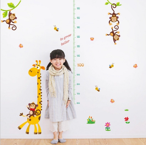 Cartoon Giraffe Affe Größenmessung Wandaufkleber Für Kinderzimmer PVC Wasserdicht Abnehmbar Wachstum Messlineal Heimdekor