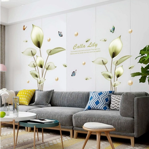 Elegante Calla Lelie Bloem Muursticker Verwijderbare PVC Florale Muursticker Met Vlinder Decoratie Voor Woonkamer Slaapkamer Huisdecoratie