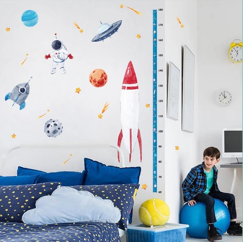 Weltraum Rakete Astronaut Höhenwachstumstabelle Wandaufkleber Für Kinderzimmer Kindergarten PVC Wasserdicht Dekorativ