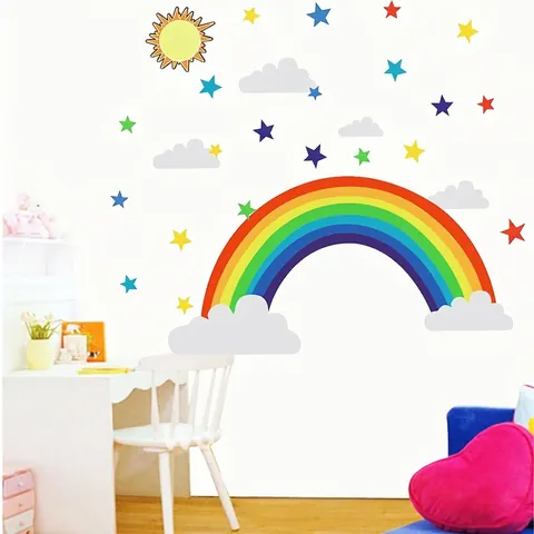 Cartoon Regenbogen Sterne Sonne Wandtattoo Für Kinderzimmer PVC Wasserdicht Selbstklebend Kindergarten Schlafzimmer Dekoration