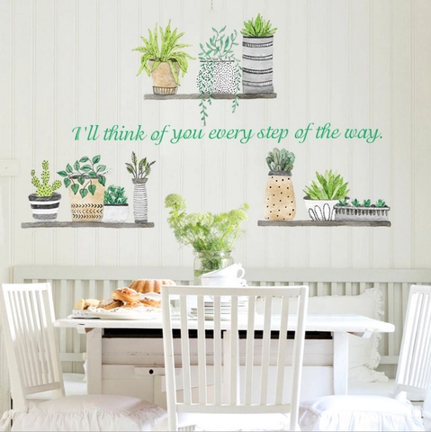 Vinilo de Pared de PVC Estilo Nórdico Plantas en Maceta Acuarela Suculentas Cactus Removible Impermeable Decoración Hogar