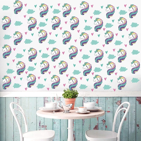Adesivi Murali Unicorno Cartone Animato Arcobaleno Cuore Nuvola Modelli PVC Impermeabile per Cameretta Bambini Camera da Letto