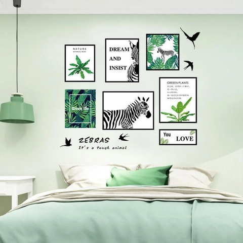 Pegatinas de Pared de Cebra Nórdica Planta Tropical PVC Impermeable Moderno Minimalista Hoja Pájaro Citas DIY Decoración