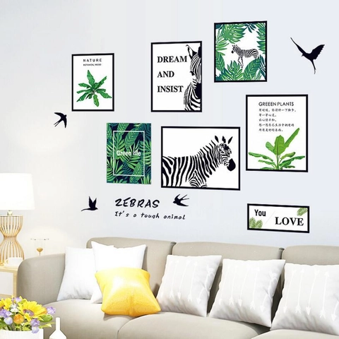 Pegatinas de Pared de Cebra Nórdica Planta Tropical PVC Impermeable Moderno Minimalista Hoja Pájaro Citas DIY Decoración
