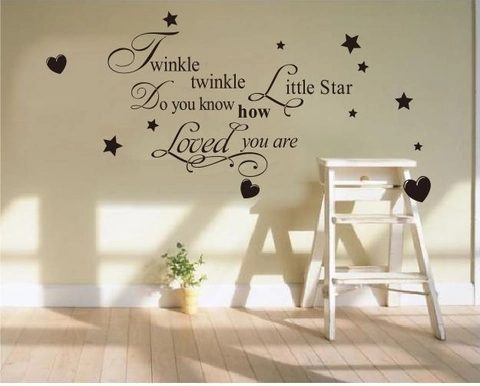 Adesivo da Parete Twinkle Little Star per Cameretta Bambini PVC Removibile Stella Cuore Citazione Adesivo Vinile Murale