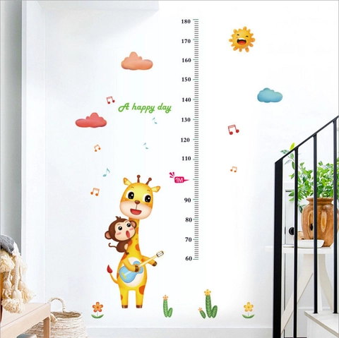 Cartoon Giraffe Monkey Height Growth Chart Wall Sticker Removable PVC Measuring Ruler For Kids Room Nursery Wardrobe Decor