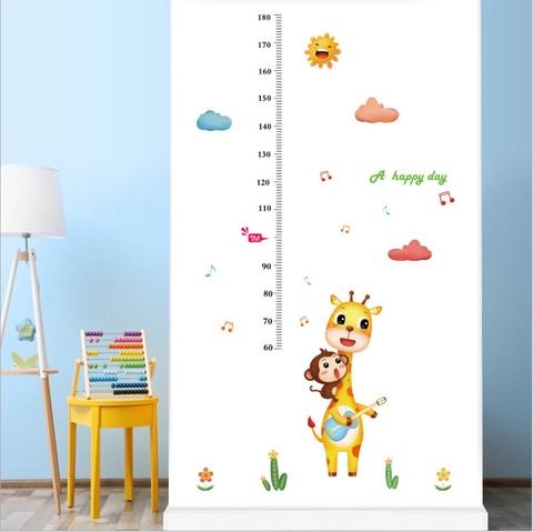Cartoon Giraffe Monkey Height Growth Chart Wall Sticker Removable PVC Measuring Ruler For Kids Room Nursery Wardrobe Decor