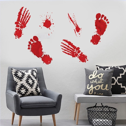 Halloween Sangre Huella Mano Pie Pegatina Pared Horror PVC Adhesivo Ventana Rojo Salpicaduras Sangre Decoración Fiesta Casa