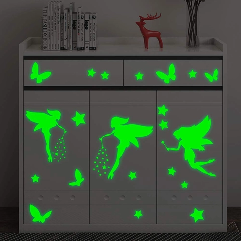 Adesivi Murali Fata Stelle Luna Fluorescenti nel Buio Decalcomanie Fai da Te in PVC per Decorazione Camera Bambini