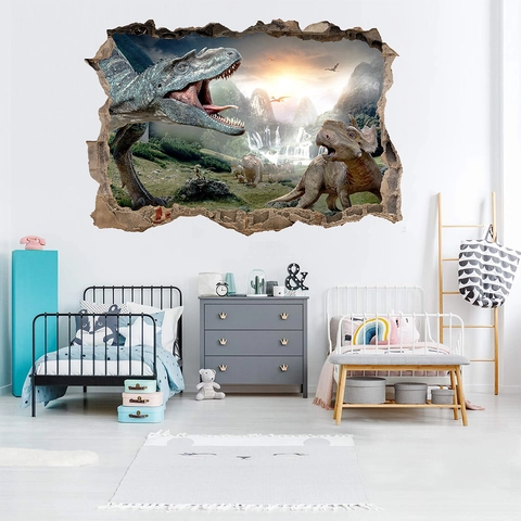 3D Zerbrochene Wand Dinosaurier Wandaufkleber T-Rex Deko Für Kinderzimmer Wohnzimmer Wasserdicht PVC Wandbild