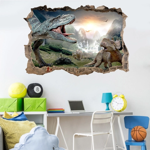 3D Zerbrochene Wand Dinosaurier Wandaufkleber T-Rex Deko Für Kinderzimmer Wohnzimmer Wasserdicht PVC Wandbild