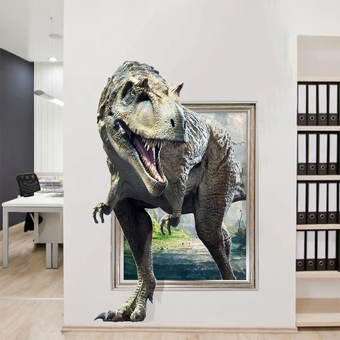 3D Realistisch Dinosaurier Wandtattoo Wanddurchbruch Effekt Tyrannosaurus Rex PVC Wasserdicht Aufkleber Für Kinderzimmer