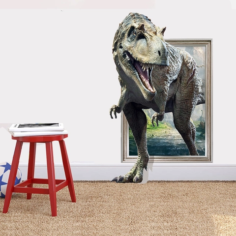 3D Realistisch Dinosaurier Wandtattoo Wanddurchbruch Effekt Tyrannosaurus Rex PVC Wasserdicht Aufkleber Für Kinderzimmer