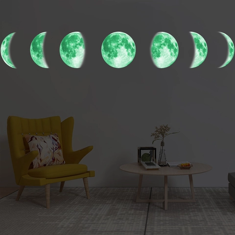 Adesivi Murali Luminosi Fasi Lunari Decorazione Ciclo Lunare Decalcomania PVC Per Camera Da Letto Soggiorno
