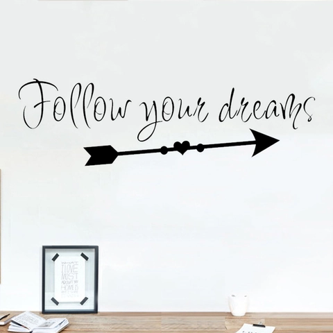 Vinilo Decorativo Negro Follow Your Dreams Moderno Removible de PVC Impermeable Calcomanía para Decoración de Dormitorio Sala