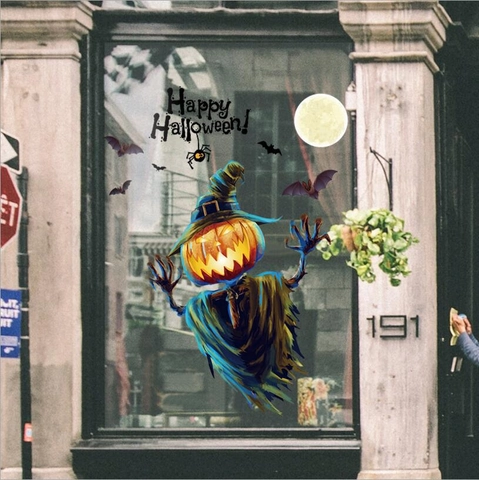 Pegatina de Pared de Linterna de Calabaza de Halloween Calcomanías de PVC Extraíbles para Ventana Vidrio Puerta Dormitorio Fiesta Happy Halloween