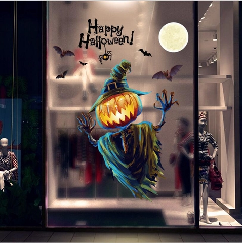 Pegatina de Pared de Linterna de Calabaza de Halloween Calcomanías de PVC Extraíbles para Ventana Vidrio Puerta Dormitorio Fiesta Happy Halloween