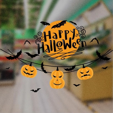 Adesivi Murali di Halloween in PVC Rimovibili Zucca Luna Pipistrello Decalcomanie Happy Halloween per Feste Casa Bar Vetrine