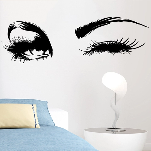Pegatina de Pared Moderna de Ojos Sexys y Pestañas PVC Impermeable Calcomanía Artística Para Dormitorio Sala de Estar Salón de Belleza Hogar