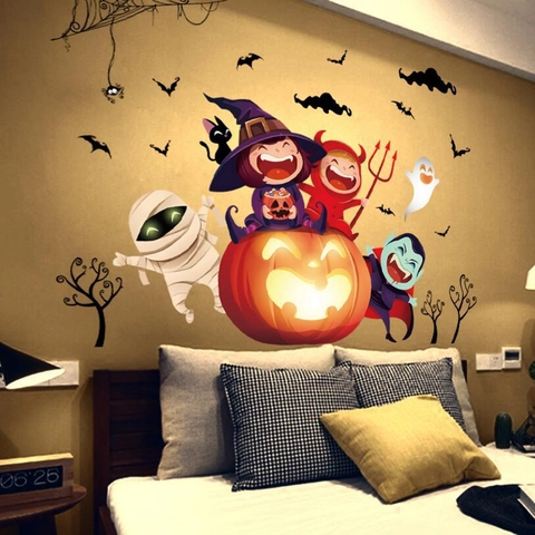 Pegatinas de Pared Doble Cara Halloween PVC Removibles Dibujos Calabaza Bruja Fantasma Calcomanías Ventana Para Fiesta