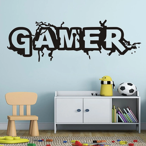 Gamer Creative Wall Sticker Black PVC Graffiti Style Gaming Room Bedroom Decor DIY Waterproof Removable Wall Decal Art