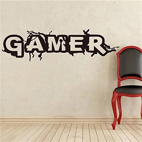 Gamer Creative Wall Sticker Black PVC Graffiti Style Gaming Room Bedroom Decor DIY Waterproof Removable Wall Decal Art