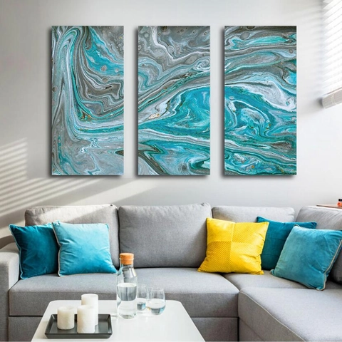 Moderne Abstracte Vloeibare Marmeren Muurstickers PVC Waterdicht 3 Stuks Drieluik Fluid Art Decals Voor Woonkamer Kantoor Decor