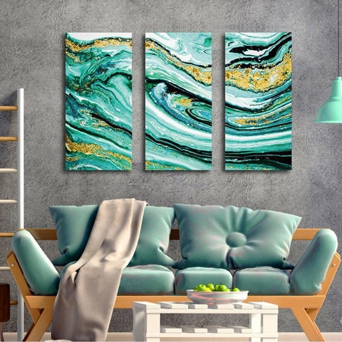 Moderne Abstracte Vloeibare Marmeren Muurstickers PVC Waterdicht 3 Stuks Drieluik Fluid Art Decals Voor Woonkamer Kantoor Decor