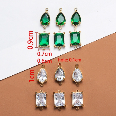 Roestvrij Staal Strass Vierkant Waterdruppel Hangers Goud Kleur Dubbele Lus DIY Connectoren Voor Sieraden Maken Accessoire
