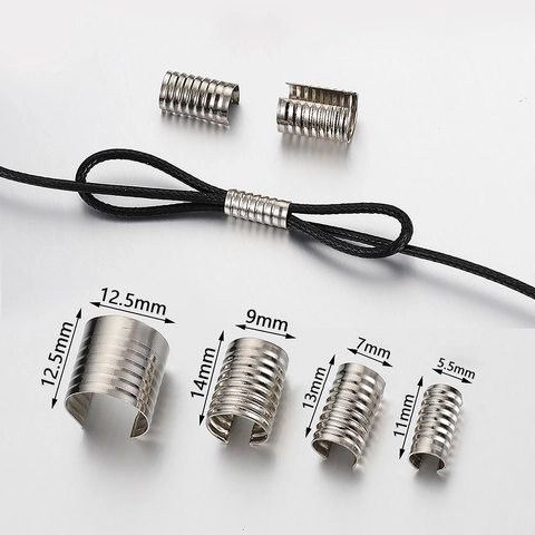 Terminales de Cordón Redondos de Hierro Acanalados para Fabricación de Joyas DIY Accesorios de Bolso de Cuero Color Acero