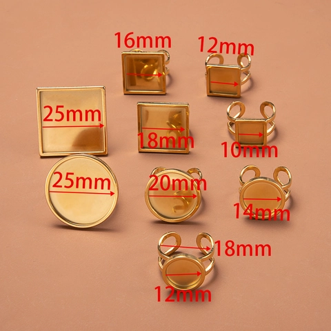 Adjustable Stainless Steel Ring Base Blank Bezel Settings For DIY Jewelry Making Round Square Oval Cabochon Ring Tray Settings