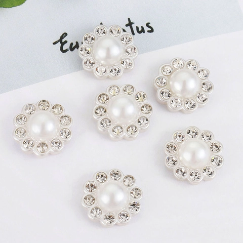 Elegant Resin Artificial Pearl Flower Buttons Round Rhinestone Sunflower Hand Sewn Buttons For DIY Jewelry Making Clothing Decoration