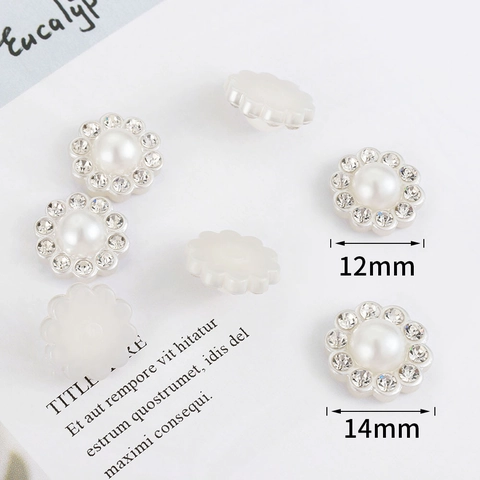 Elegant Resin Artificial Pearl Flower Buttons Round Rhinestone Sunflower Hand Sewn Buttons For DIY Jewelry Making Clothing Decoration